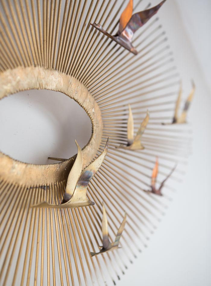 Escultura sol pared curtis jere atribuido metal con pajaros sunburst wall art sculpture with birds
