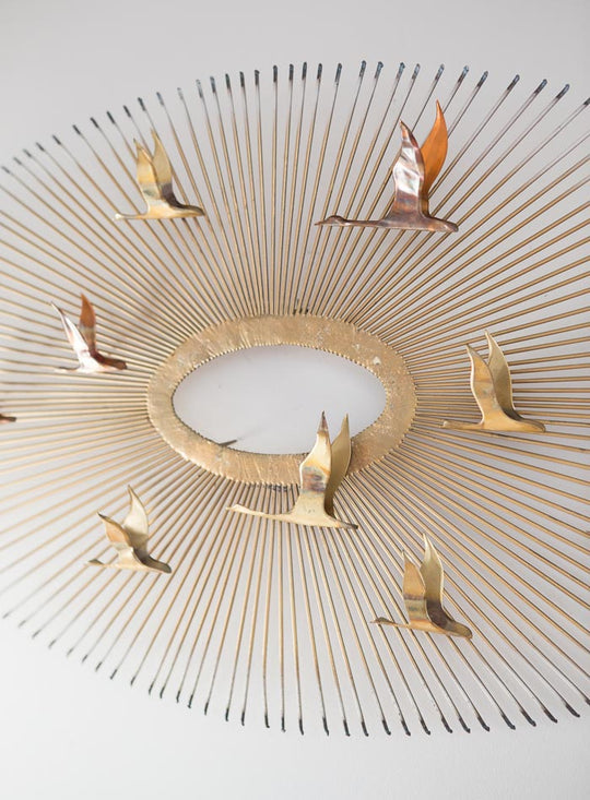 Escultura sol pared curtis jere atribuido metal con pajaros sunburst wall art sculpture with birds