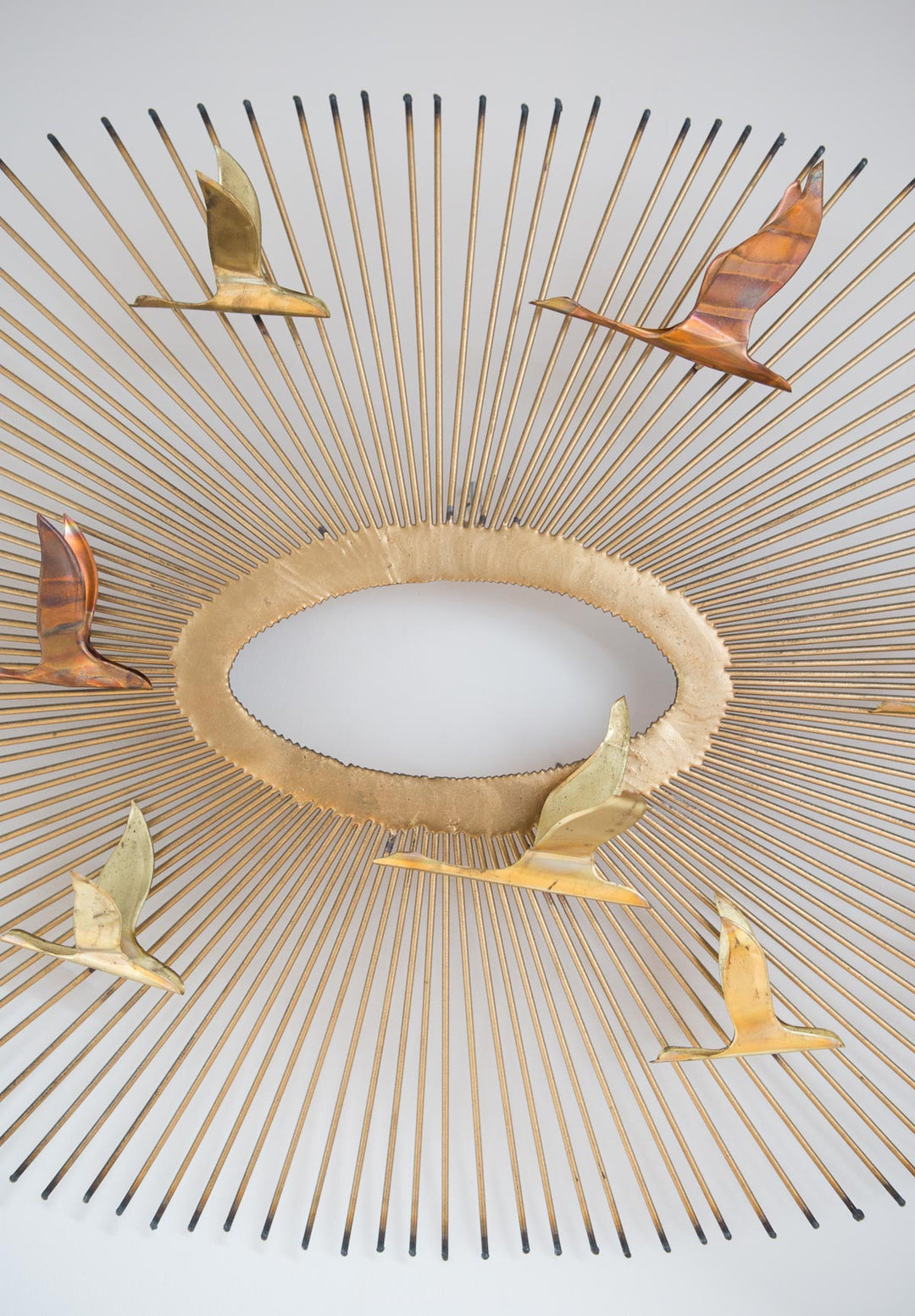 Escultura sol pared curtis jere atribuido metal con pajaros sunburst wall art sculpture with birds