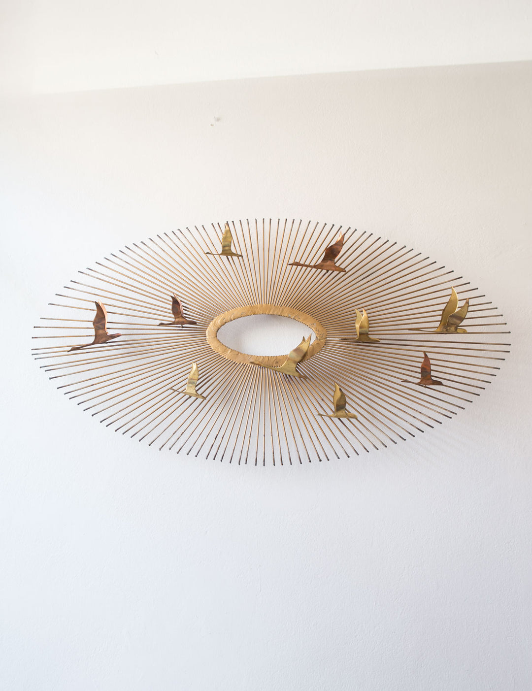 Escultura sol pared curtis jere atribuido metal con pajaros sunburst wall art sculpture with birds