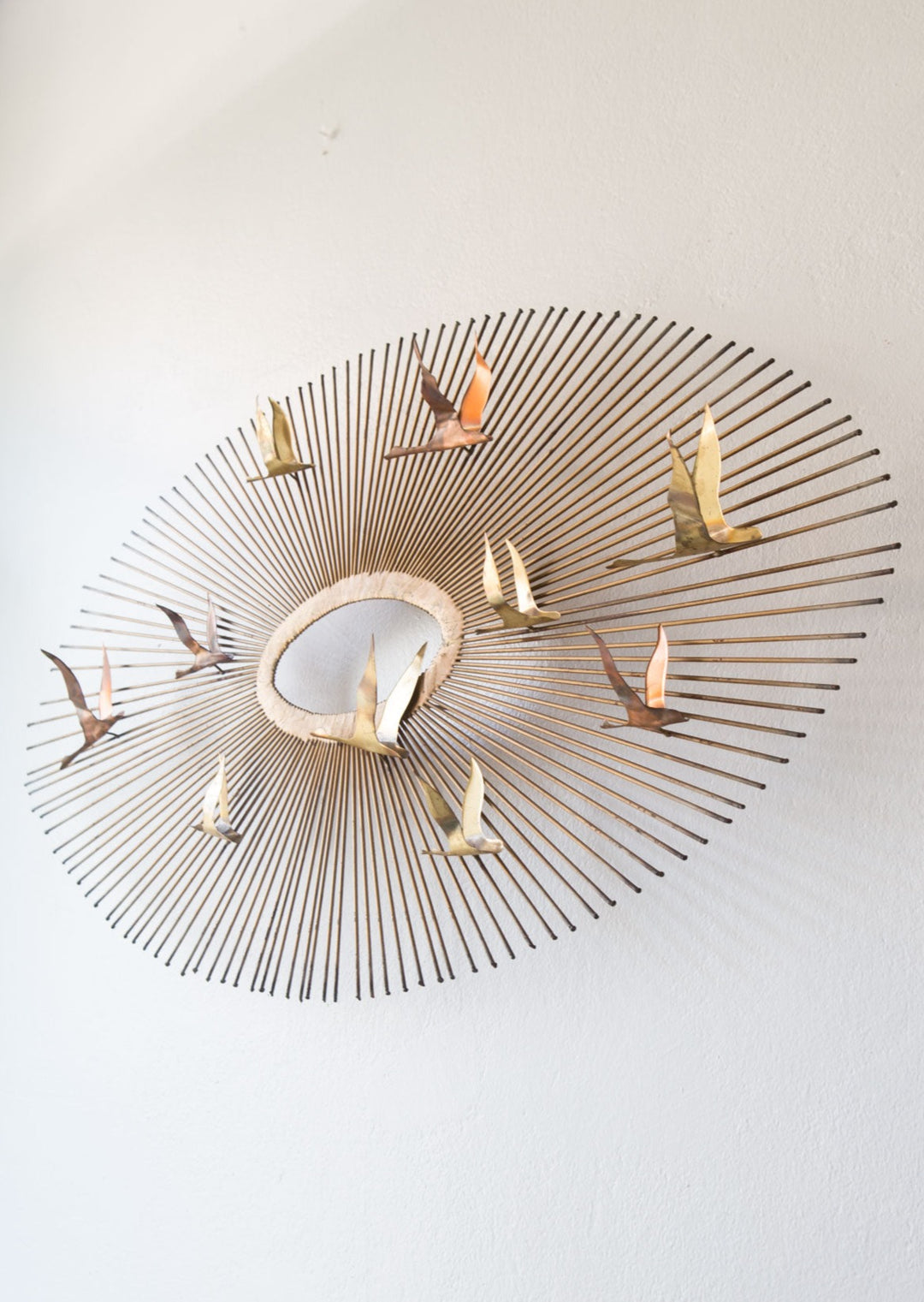 Escultura sol pared curtis jere atribuido metal con pajaros sunburst wall art sculpture with birds