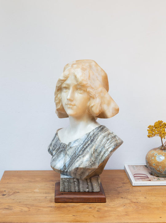 Antiguo busto femenino alabastro Francia aprox. 1900 antique french alabaster bust