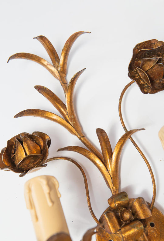 Aplique metal dorado hojas y flores c. 1960/70 (32 cm)