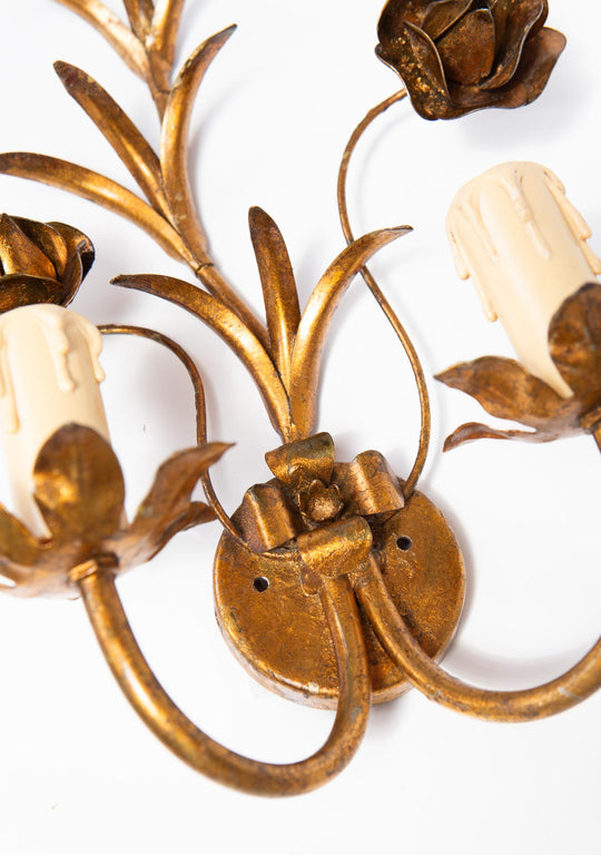 Aplique metal dorado hojas y flores c. 1960/70 (32 cm)