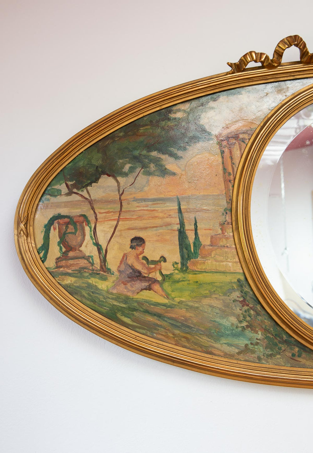 Espejo francés ovalado con paisajes y lazo s. XX (VENDIDO)