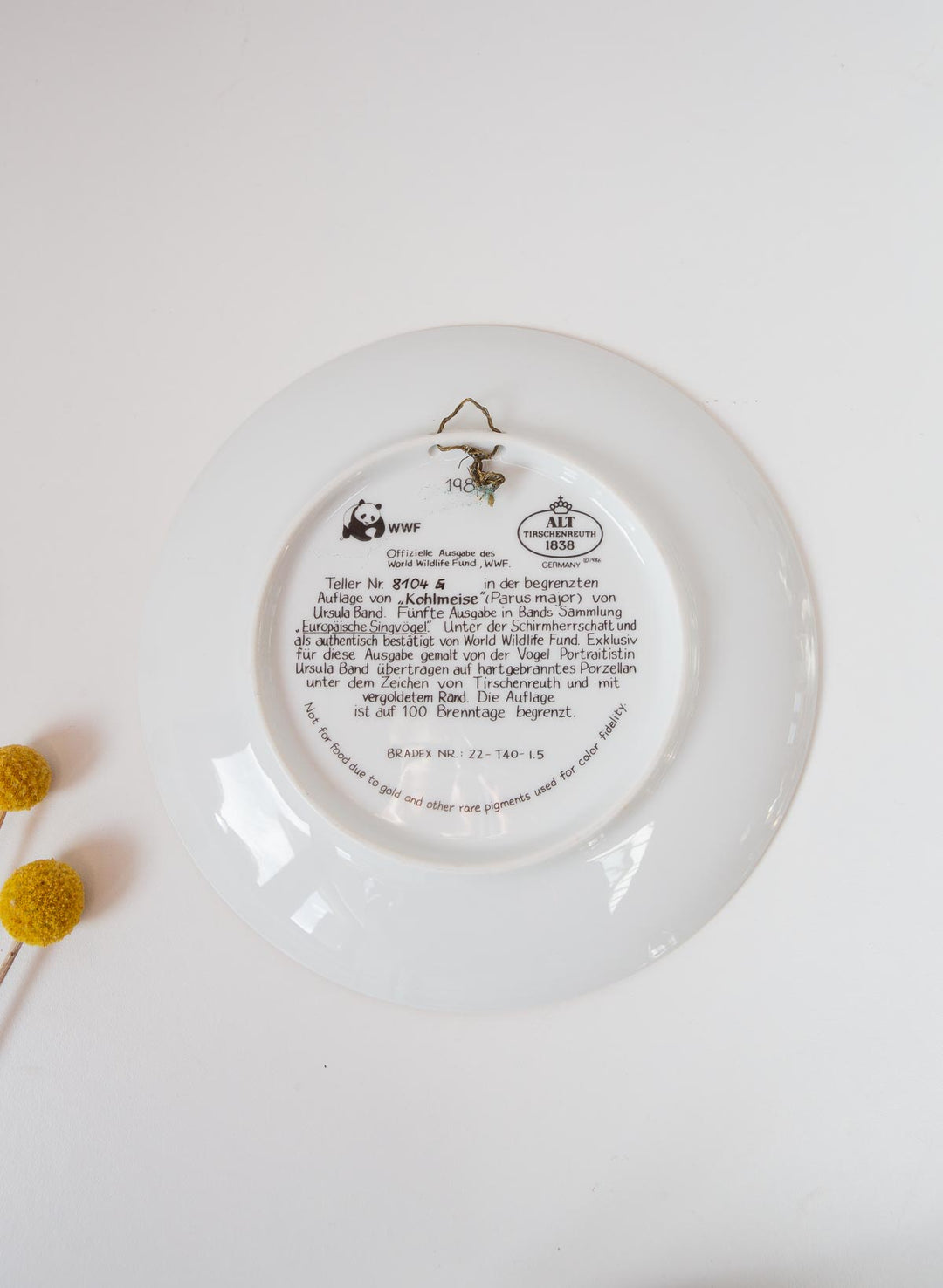 Plato decorativo pájaros WWF Ursula Band Tirschenreuth 1986 (3/7)