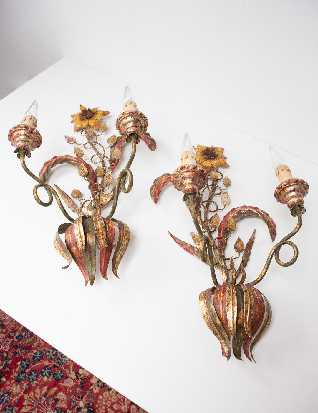 pareja grandes apliques vintage italianos metal flores