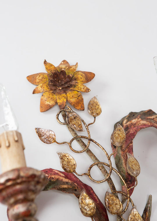 pareja grandes apliques vintage italianos metal flores