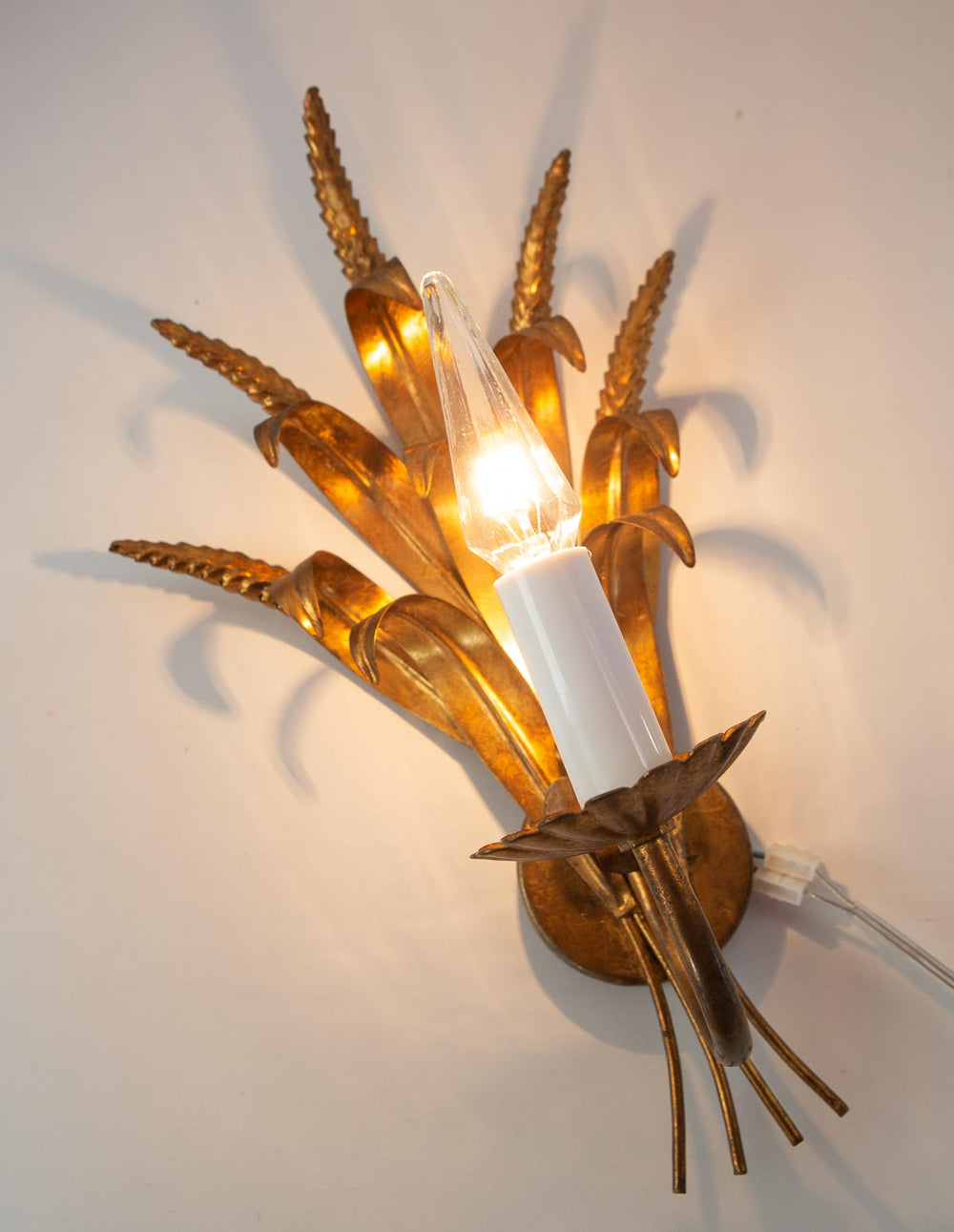 aplique vintage metal hojas y espigas doradas sconce ears of wheat