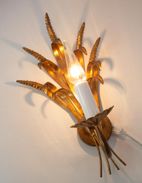 aplique vintage metal hojas y espigas doradas sconce ears of wheat