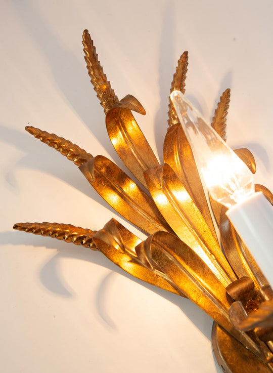 aplique vintage metal hojas y espigas doradas sconce ears of wheat