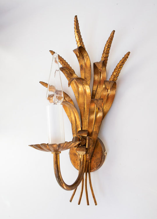 aplique vintage metal hojas y espigas doradas sconce ears of wheat