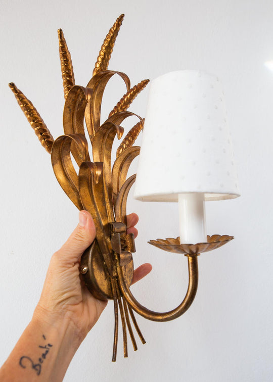 aplique vintage metal hojas y espigas doradas sconce ears of wheat