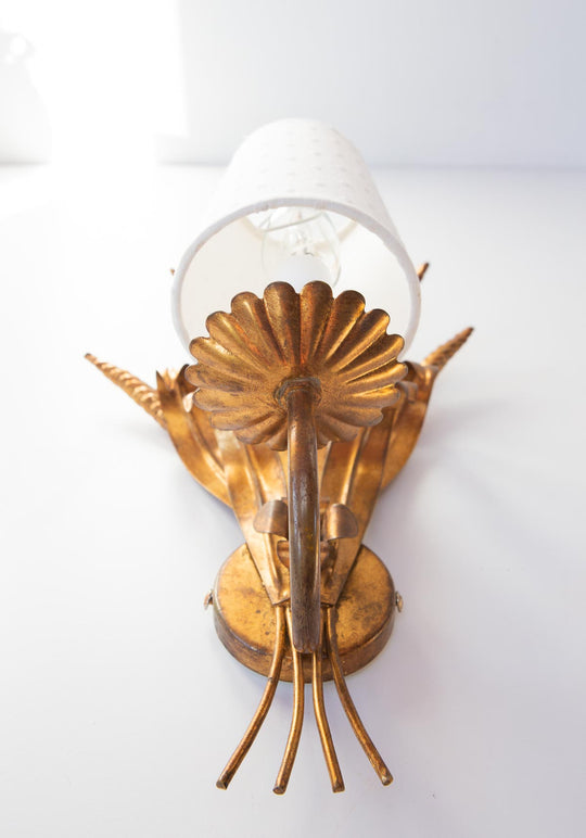 aplique vintage metal hojas y espigas doradas sconce ears of wheat