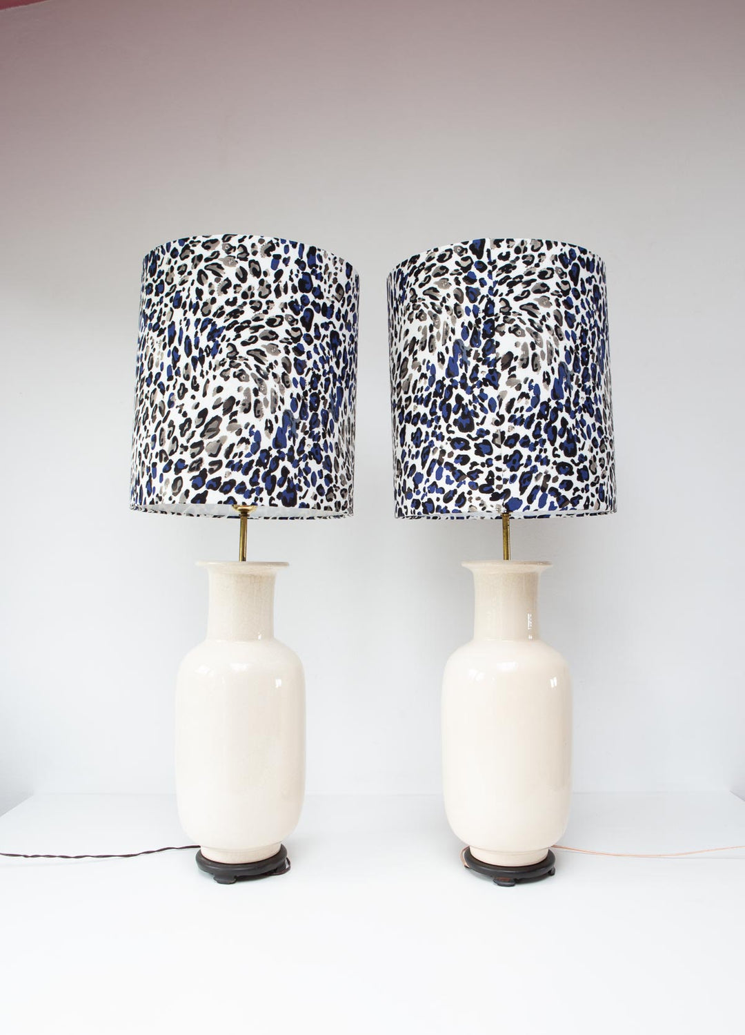 Pareja grandes lámparas mesa cerámica craquelada