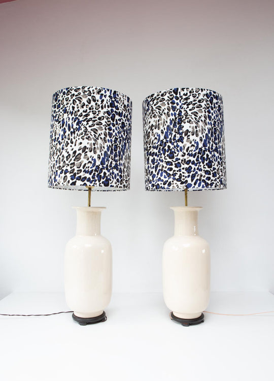 Pareja grandes lámparas mesa cerámica craquelada