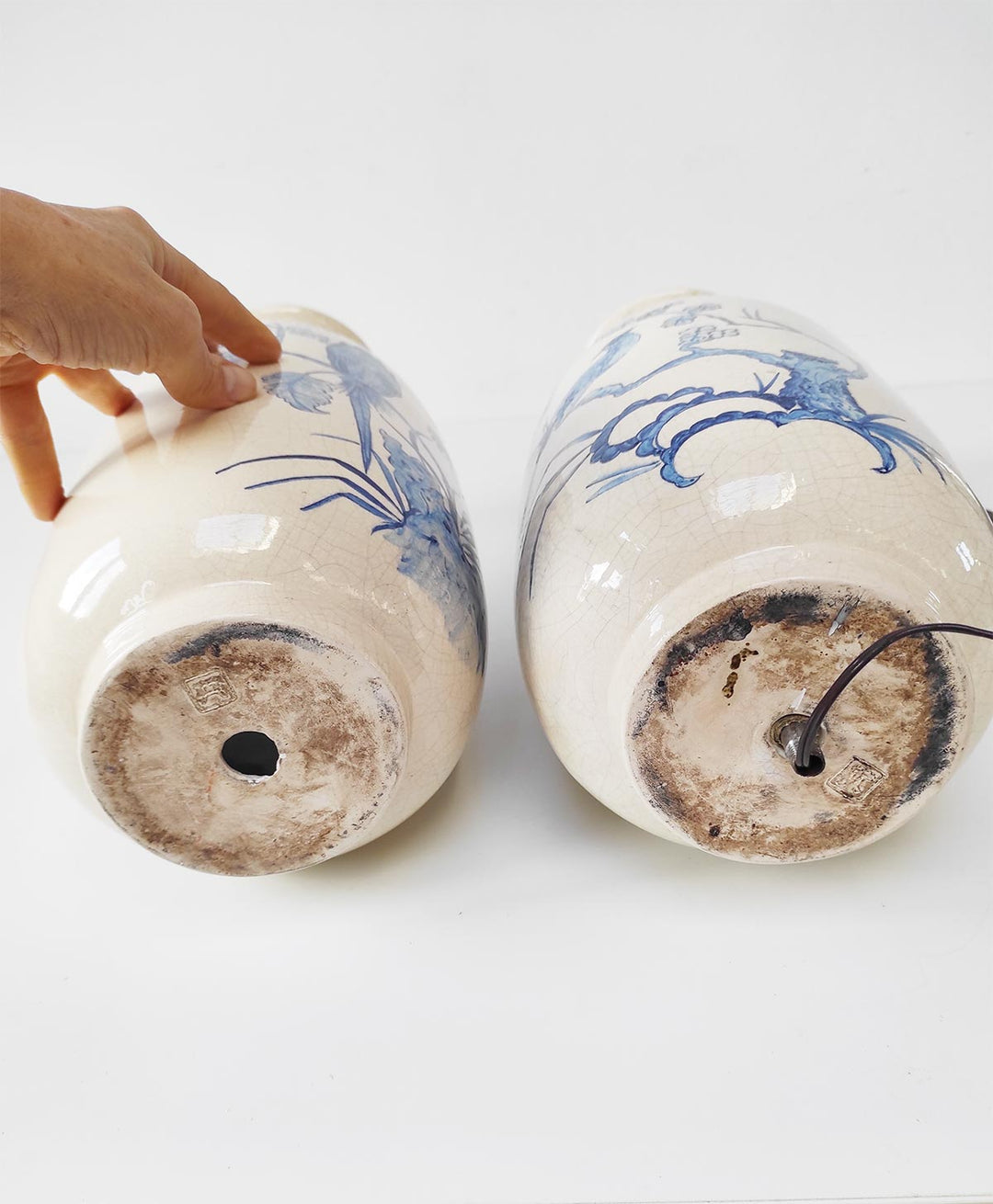 Pareja grandes lámparas mesa cerámica craquelada