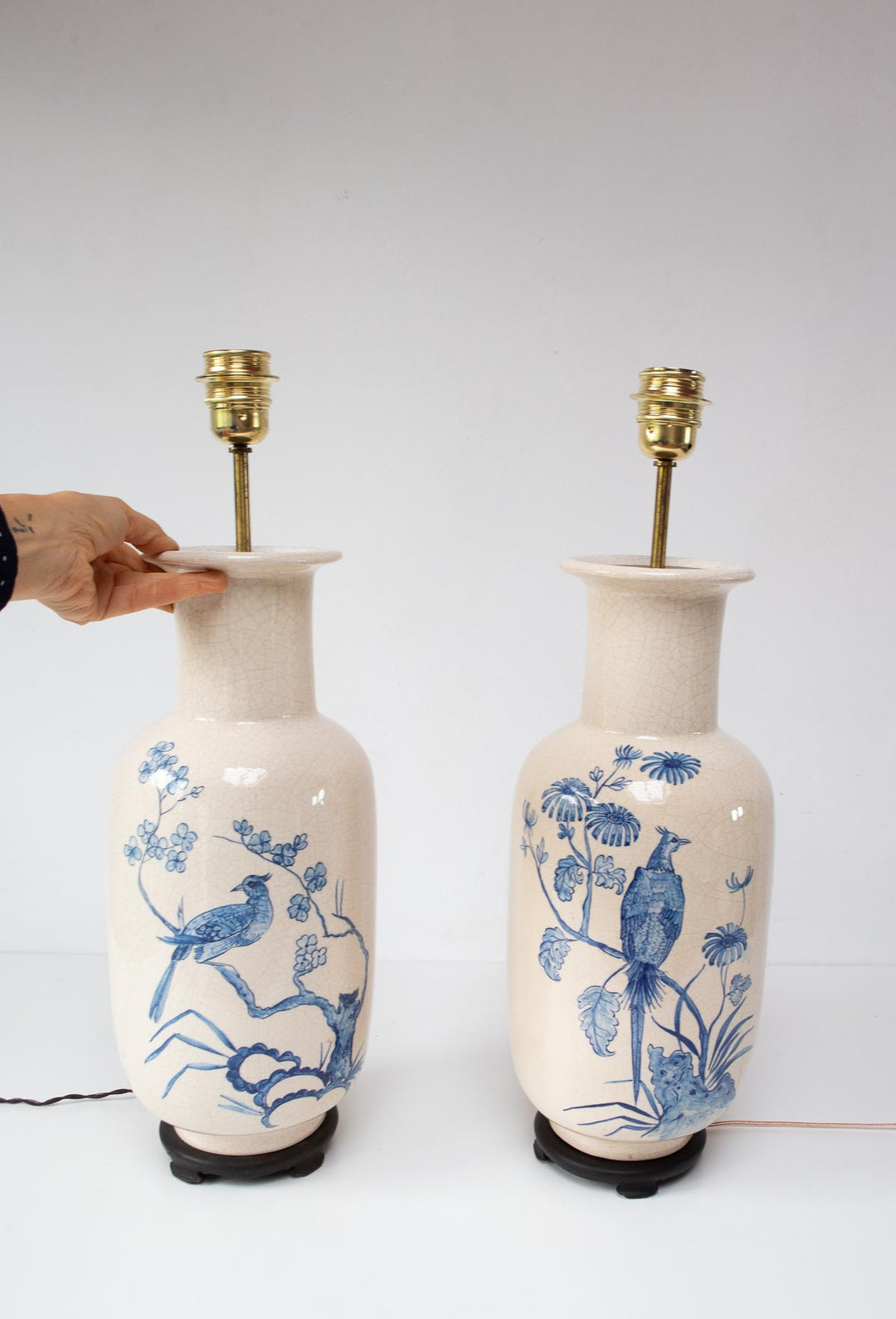 Pareja grandes lámparas mesa cerámica craquelada