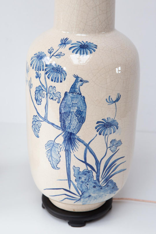 Pareja grandes lámparas mesa cerámica craquelada