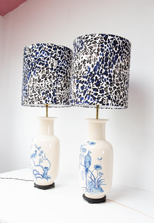 Pareja grandes lámparas mesa cerámica craquelada