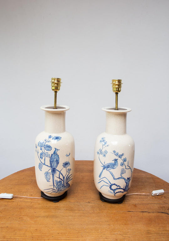 Pareja grandes lámparas mesa cerámica craquelada