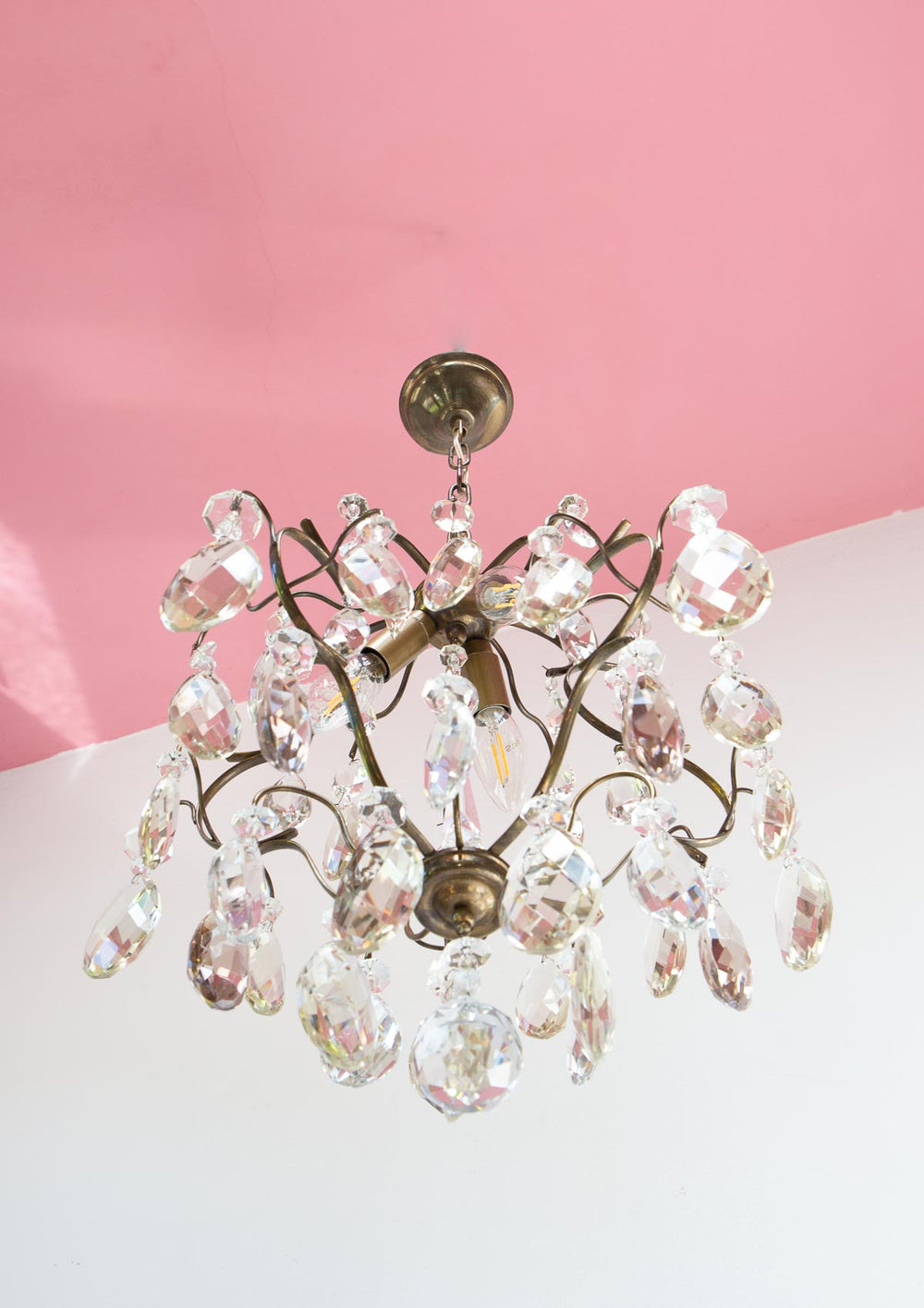 Lámpara de araña sueca latón y cristales s. XX vintage swedish chandelier