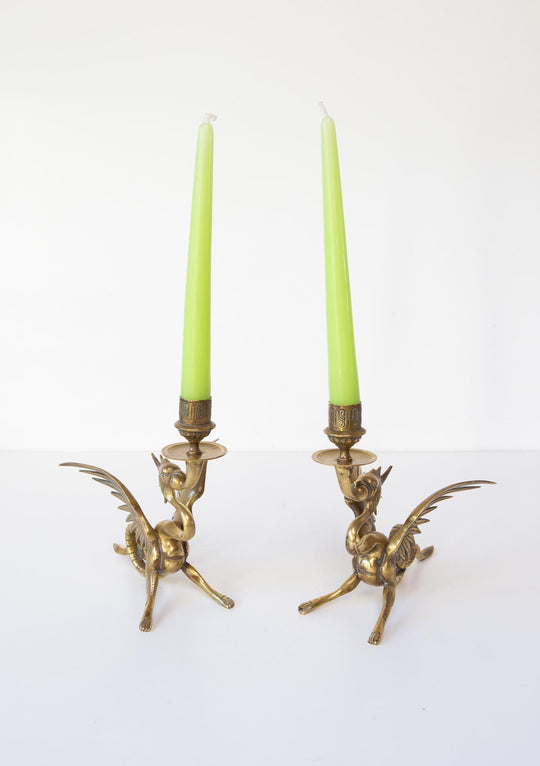 Pareja antiguos candeleros franceses bronce quimeras s. XIX dragones candelabros antique french candleticks