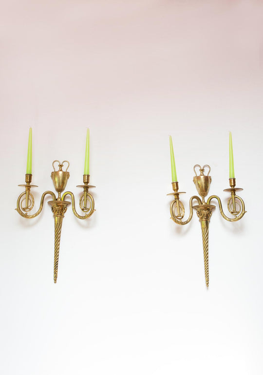 pareja antiguos candelabros laton s. xix estilo louis xvi candleholders