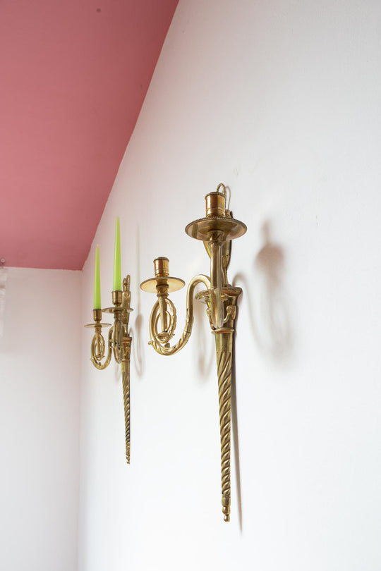 pareja antiguos candelabros laton s. xix estilo louis xvi candleholders