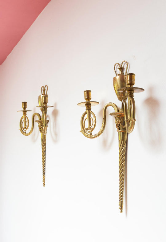 pareja antiguos candelabros laton s. xix estilo louis xvi candleholders