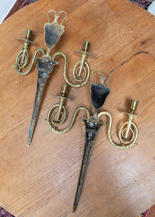 pareja antiguos candelabros laton s. xix estilo louis xvi candleholders