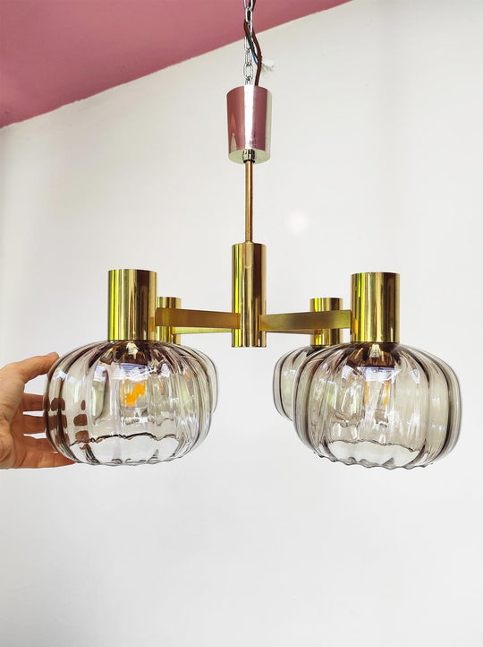 lámpara techo vintage laton y cristales midcentury pendant