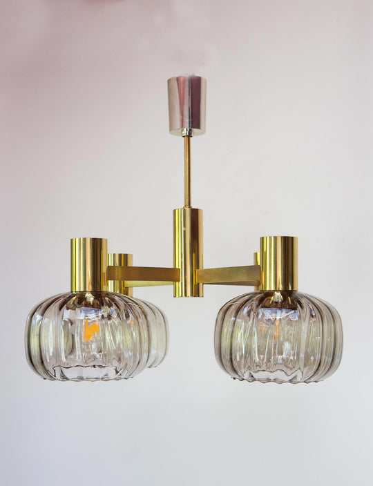 lámpara techo vintage laton y cristales midcentury pendant