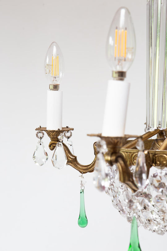 Lámpara techo chandelier francés antiguo bronce y cristales (48 cm)