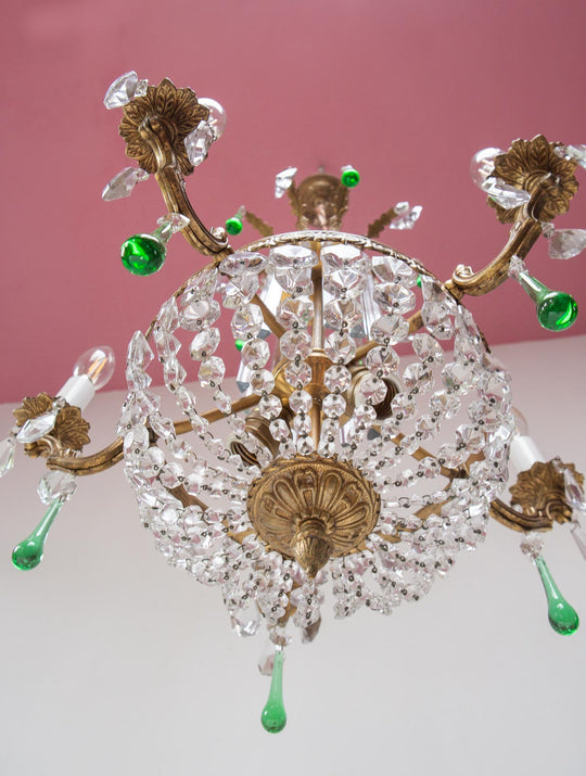 Lámpara techo chandelier francés antiguo bronce y cristales (48 cm)