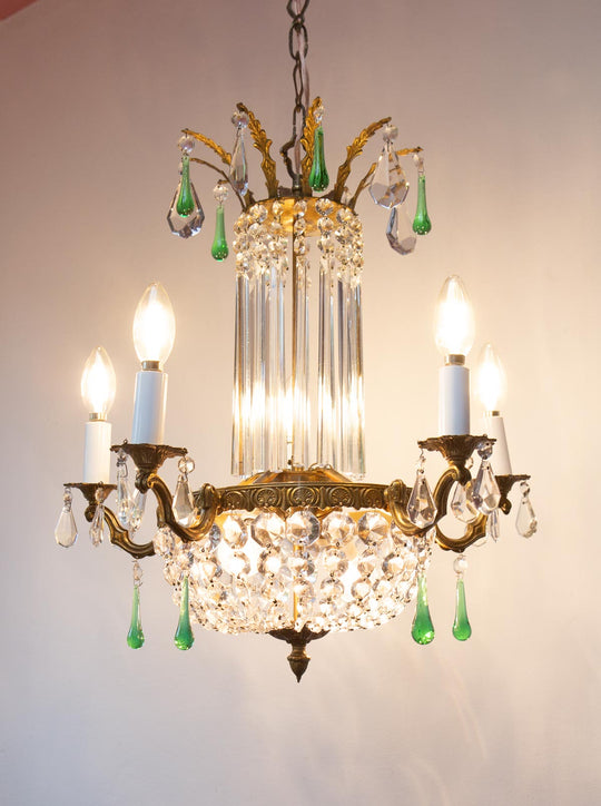 lampara techo francesa bronce y cristales chandelier vintage