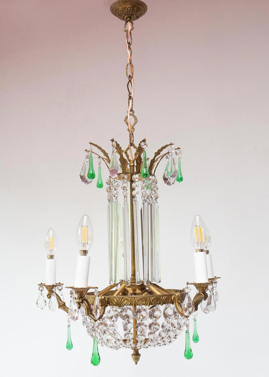 lampara techo francesa bronce y cristales chandelier vintage