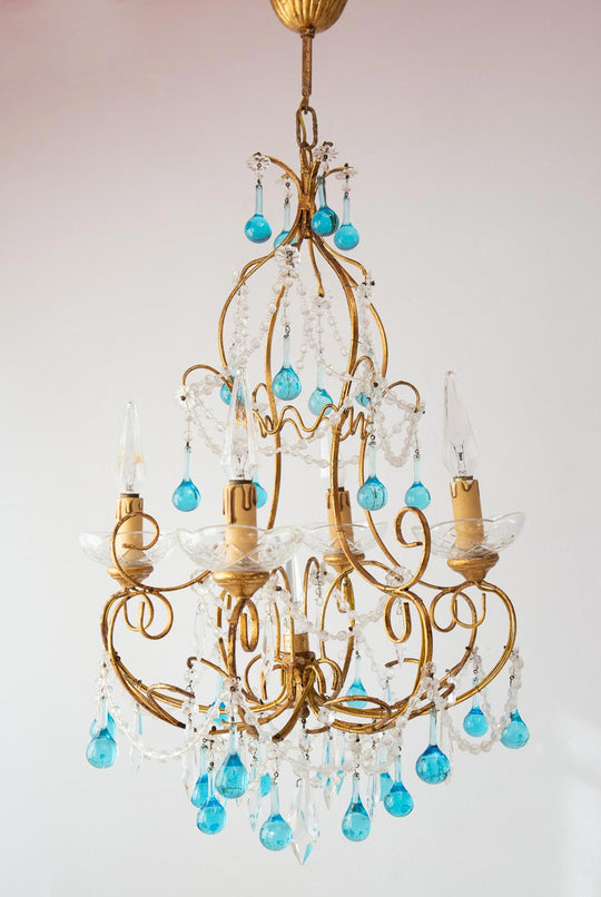 lámpara techo italiana gotas azules murano vintage chandelier