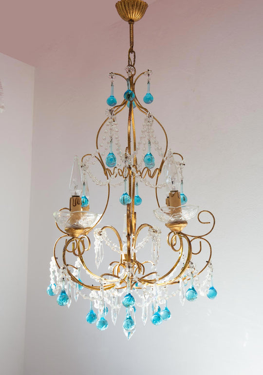 lámpara techo italiana gotas azules murano vintage chandelier