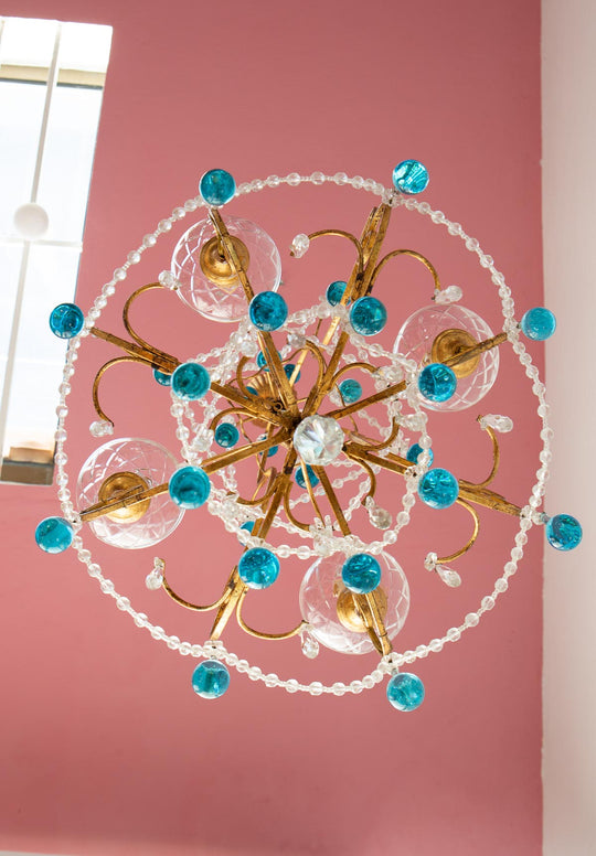 lámpara techo italiana gotas azules murano vintage chandelier
