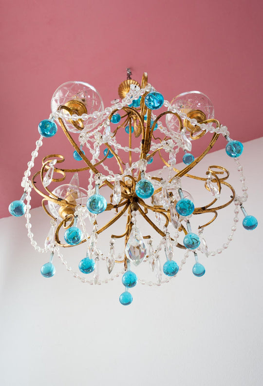 lámpara techo italiana gotas azules murano vintage chandelier