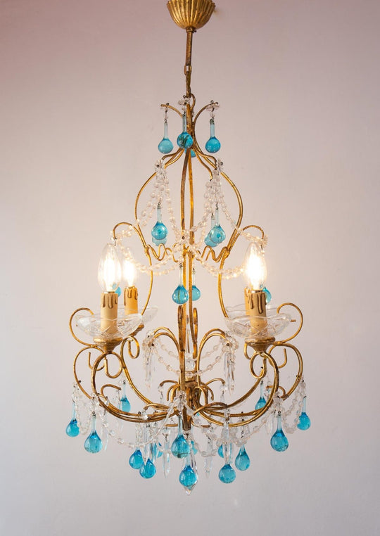 lámpara techo italiana gotas azules murano vintage chandelier