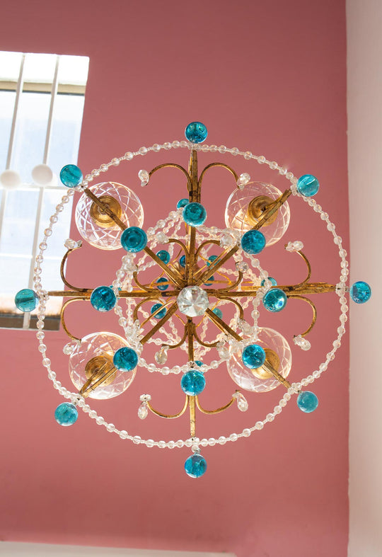 lámpara techo italiana gotas azules murano vintage chandelier