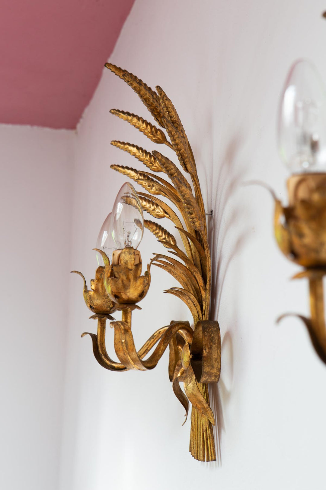 pareja apliques dorados espigas trigo metal italianos wall lights