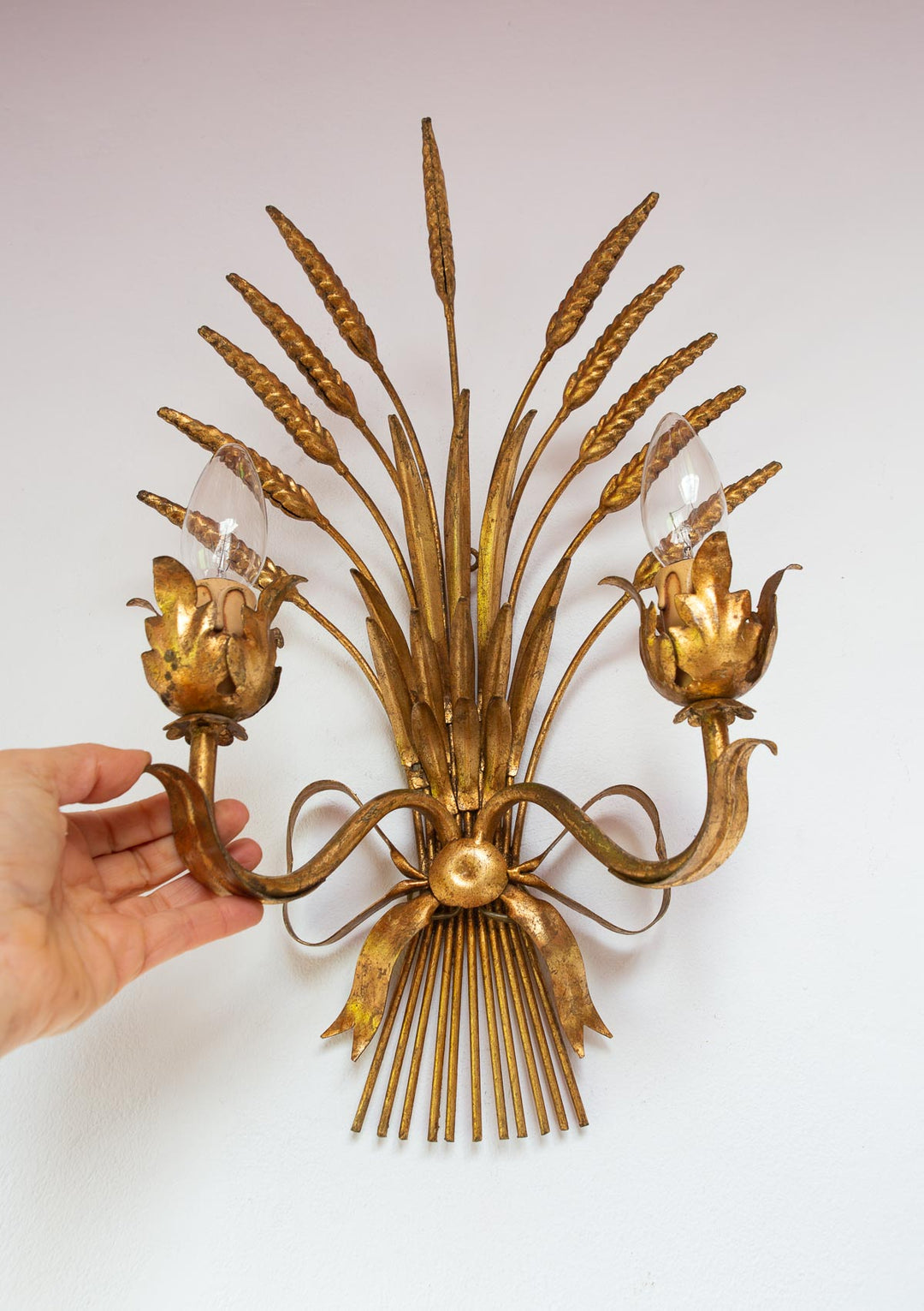 pareja apliques dorados espigas trigo metal italianos wall lights