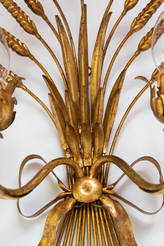 pareja apliques dorados espigas trigo metal italianos wall lights