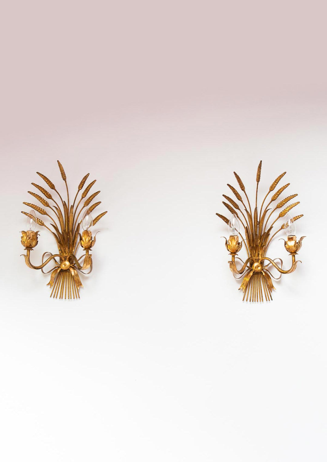 pareja apliques dorados espigas trigo metal italianos wall lights