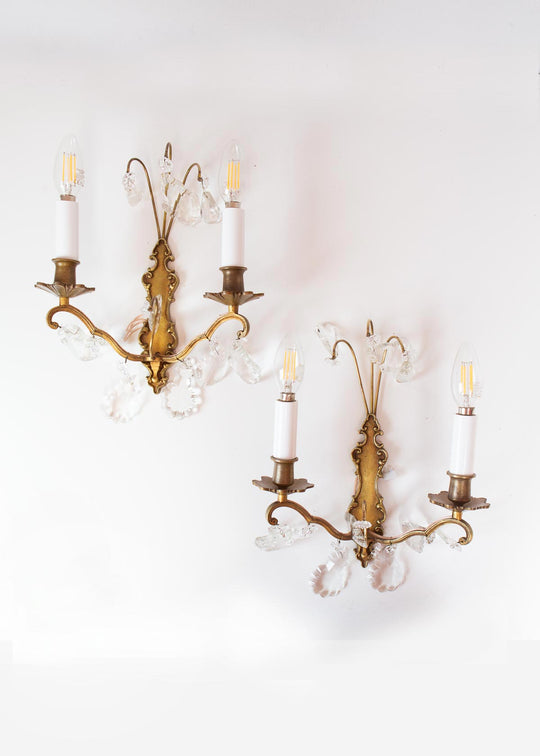 pareja antiguos apliques franceses bronce con cristales