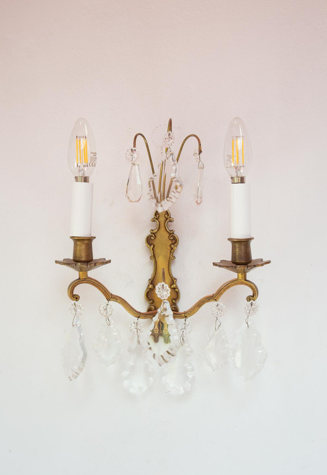 pareja antiguos apliques franceses bronce con cristales