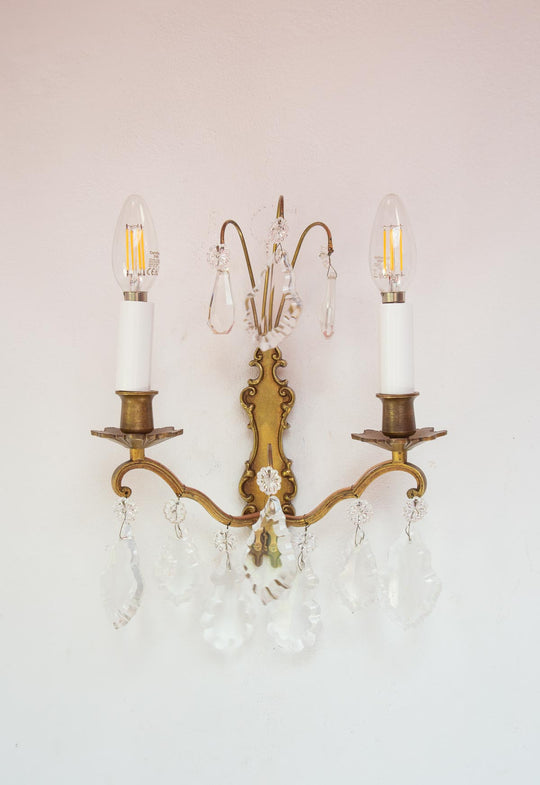 pareja antiguos apliques franceses bronce con cristales